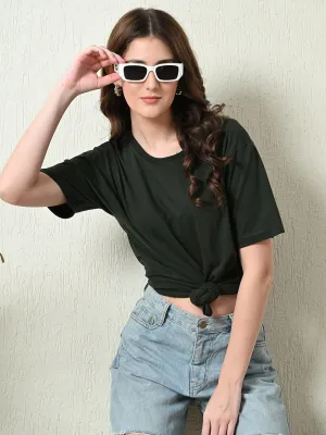 Essential Style Wear Bohemian style Timeless 100% Cotton Solid T-shirt- Bottle Green