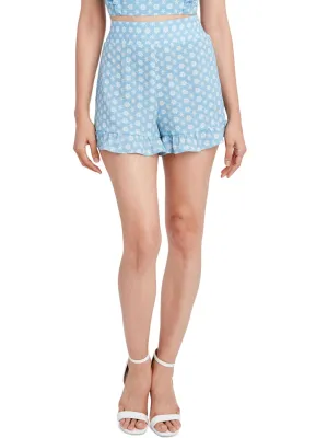 All Day Wear Fit No Ride Up Women's Floral-Print Ruffle-Hem Short,Blue/White
