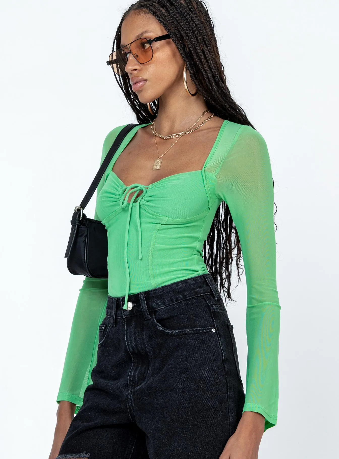 Jacob Long Sleeve Bodysuit Green couture bodysuit sexy bodysuit