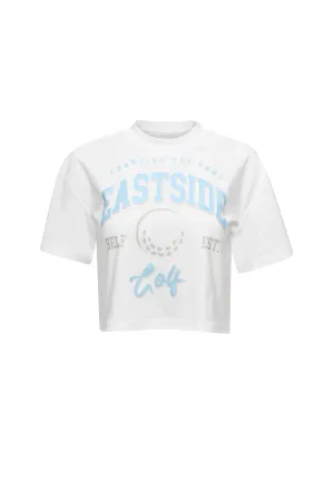 Washable Comfy Wear Fit Bright White/Clear Sky Women's Oversized Cropped Tee