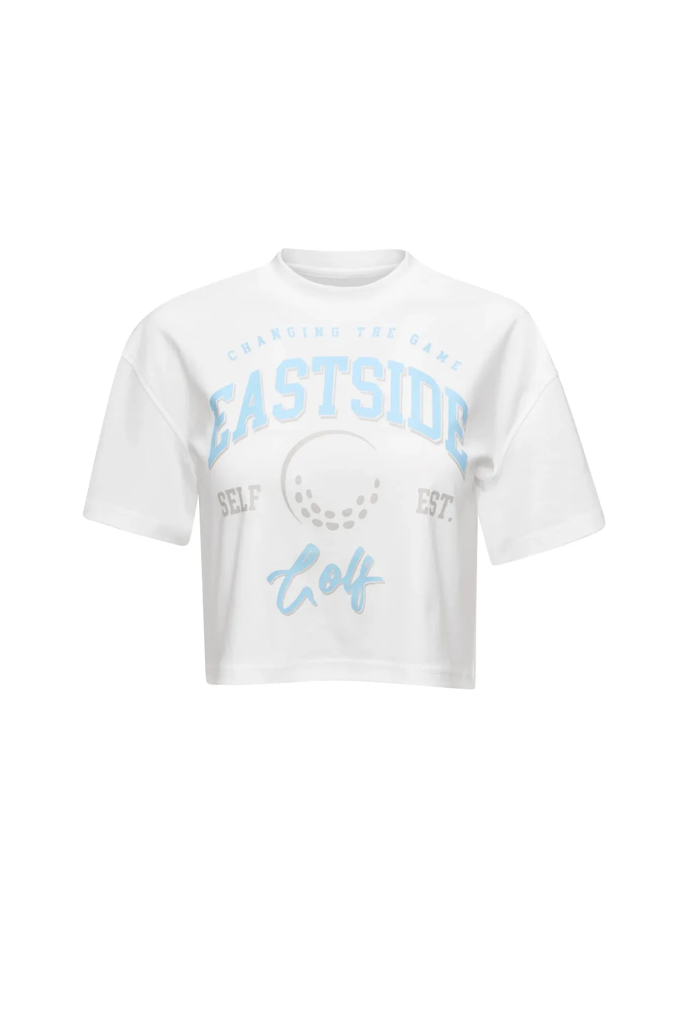 Washable Comfy Wear Fit Bright White/Clear Sky Women's Oversized Cropped Tee