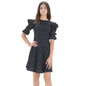 Women's Polka Dots Short Dress,Black Soft touch evening dress Neutral Finish