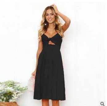 Casual Lines Essential Style Women Summer cocktail dresses Spaghetti strap Midi Vacation Resort Sundress