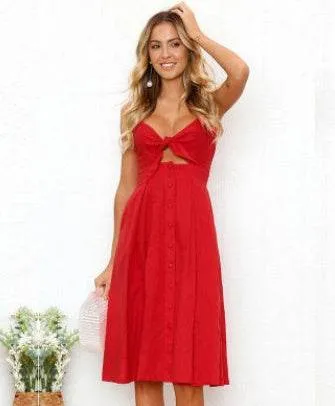 Women Summer cocktail dresses Spaghetti strap Midi Vacation Resort Sundress Fit Mood