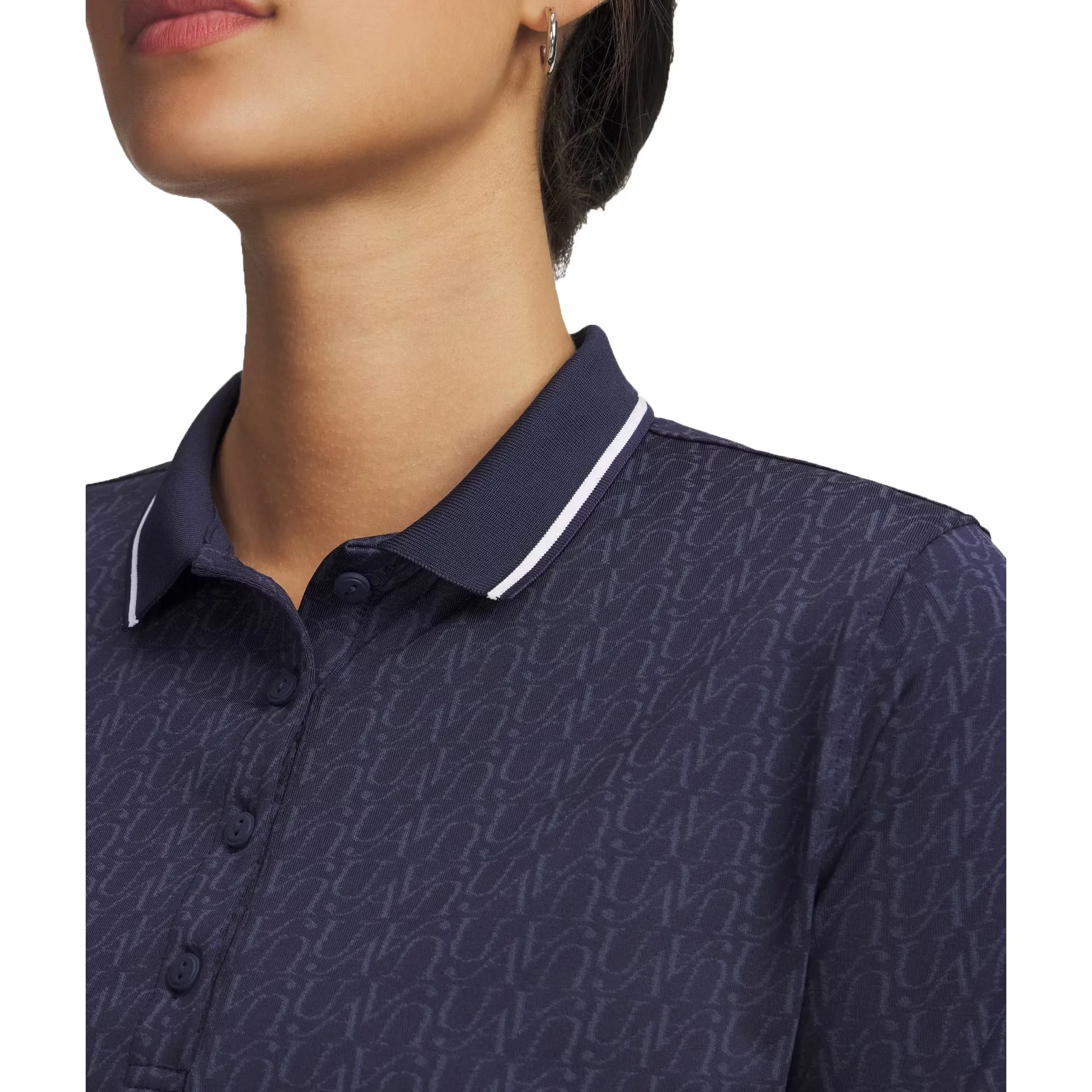 Under Armour Women's Drive Jacquard Golf Polo Shirt - Midnight Navy/White OdorResistantFabric