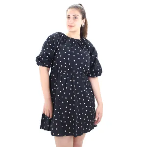 Natural Texture Women's Polka Dots Puff Sleeve Dress,Black
