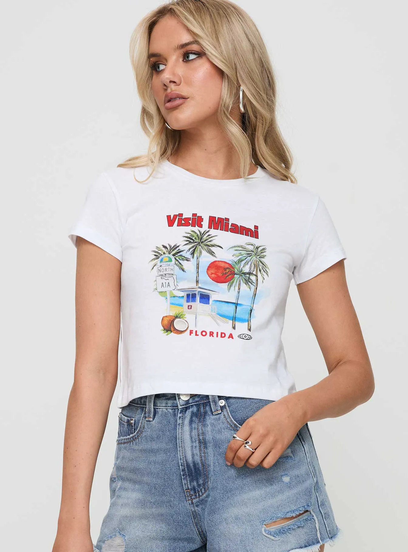 Visit Miami Graphic Tee White Comfortable Touch Adaptable