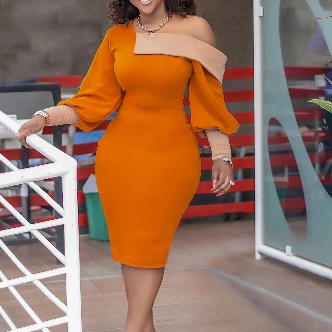 Casual Vibes Embroidered Fabric African Ladies Dresses Elegant Wrist High Waist V Neck Vintage Working Dress