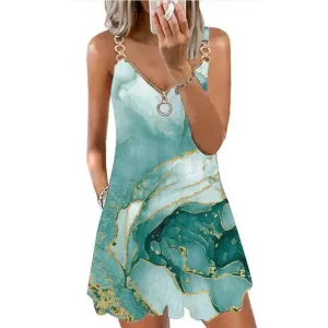 Loose Sleeveless Sling Summer Beach Printed Floral Mini Dress Stylish Feel Balanced Lines