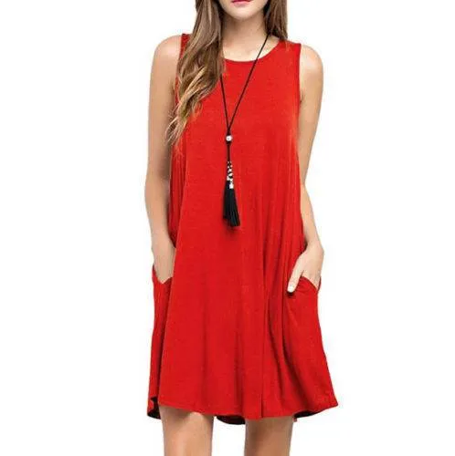 Easy Layering Casual Summer dress Women Pocket Dress Ladies beach mini dress