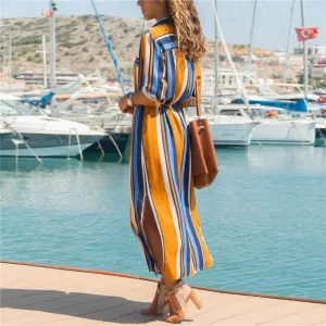 Perfect for Layering Stripe Shirt Women's Dress Spring Summer Chiffon V-neck Sexy Maxi Dresses Sexy Elegant Casual Girl Lace Women Long Sleeve