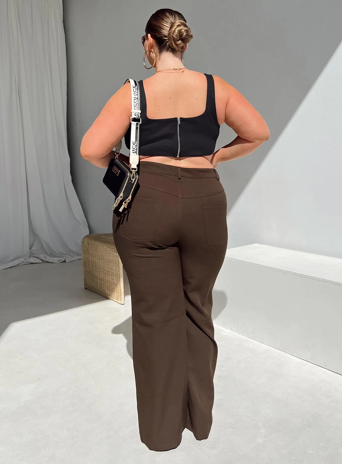 Casual Fit Design Low Bulk Material Lulu Pants Brown Curve