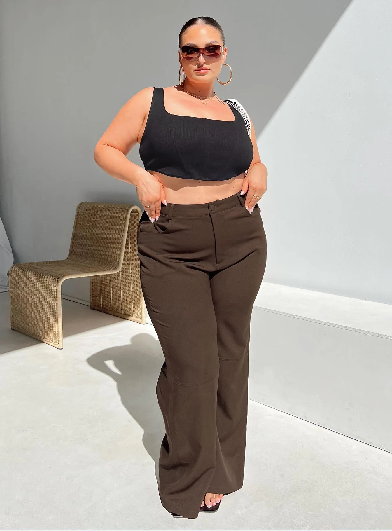 Lulu Pants Brown Curve Loose cut