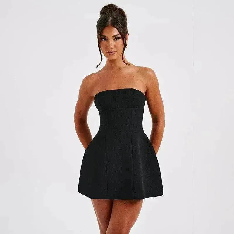 Women Fashion Tube Dress Summer Solid Color Backless Slim Short Party Dress Trend-Inspired
