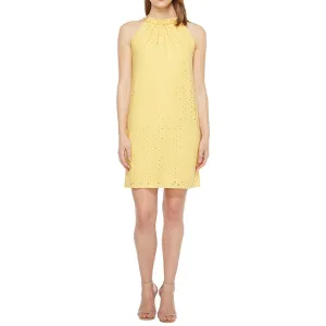 Women's Embroidered Jersey Ruffle Halter Dress,Yellow Lined interior Low-Waist