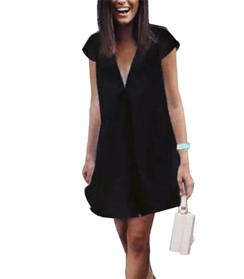 Women Casual summer day dresses V Neck summer mini dress Wrap style