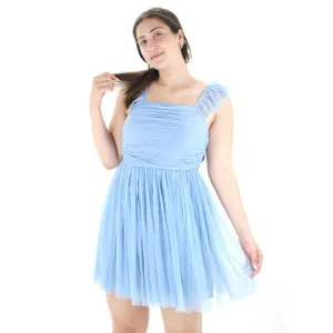 Evening Motion Fashionable outfit for outings Women's Pleated Short Dress,Blue