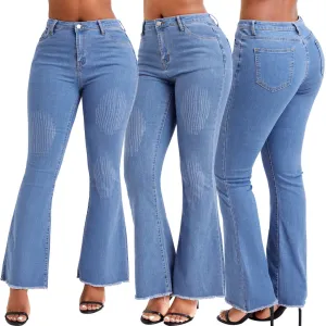 Linen Soul Fashionable All-match Wide-leg Washed Denim Stretch Flared Pants