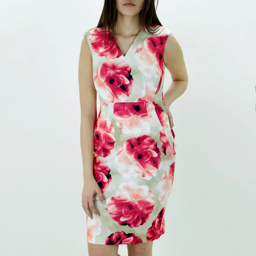 Bodycon Fit Women's Floral A-Line Dress,Beige