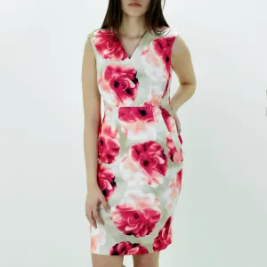 Bodycon Fit Women's Floral A-Line Dress,Beige