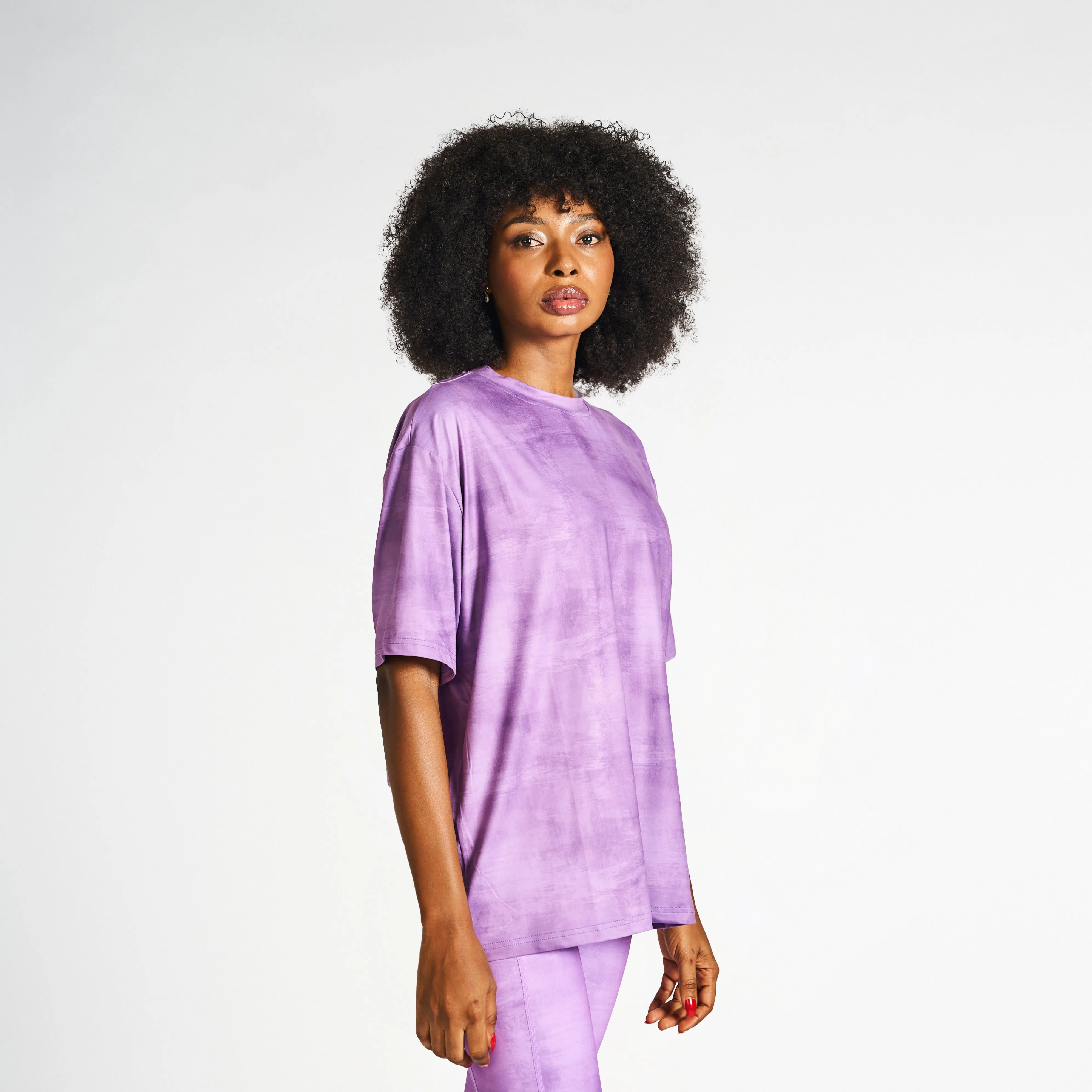 Garment Dyed Printed Oversized Drop Shoulder Tee - Purple