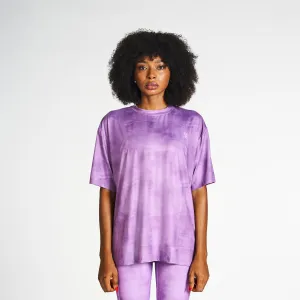 Comfortable Piece Wrinkle Resistant Printed Oversized Drop Shoulder Tee - Purple