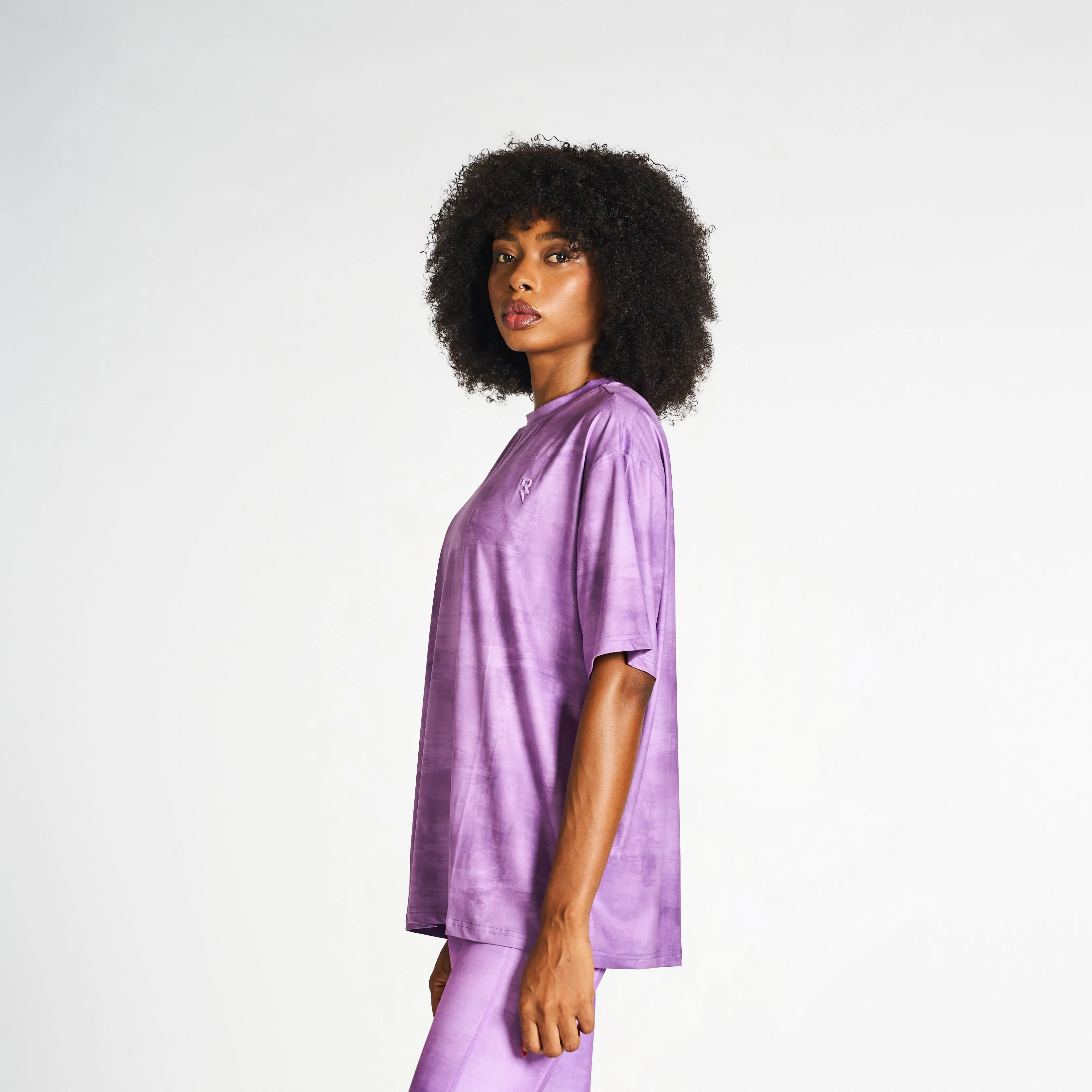 Printed Oversized Drop Shoulder Tee - Purple Durable Material