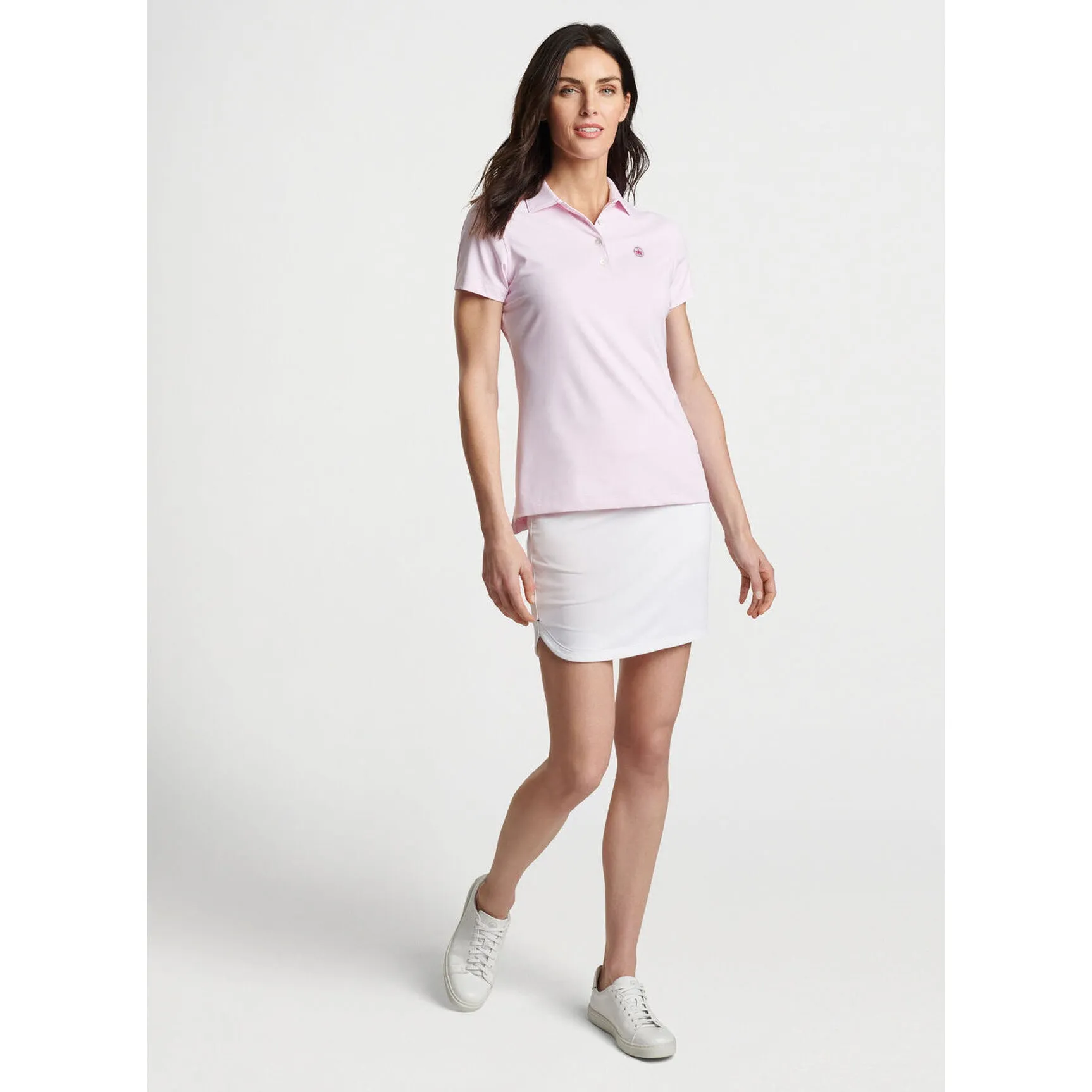 Sharp Line Tough Core Peter Millar Women's Jubilee Performance Stretch Jersey Golf Shirt - Palmer Pink/White