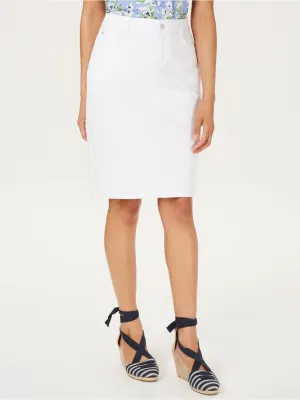 Button Fastenings Women's Plain Denim Skirt,White
