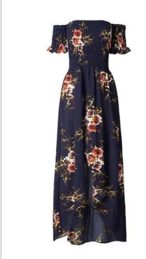 Lounge Base Elegant Ladies Summer Boho Vacation Resort Slit Maxi dress off shoulder Long floral Beach summer slit dress