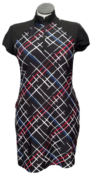 Sophisticated Fit Neutral Feel Greg Norman Black, Red, Blue & White Patterned Women's Short Sleeve Golf Dress Size L