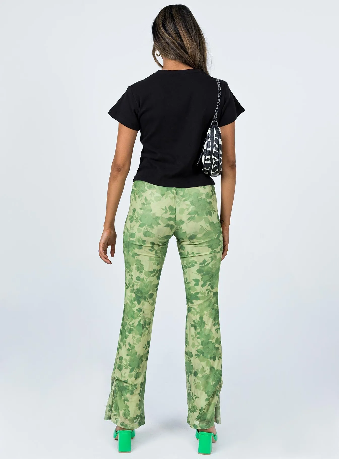 Motel Heny Trouser Blurred Floral Green Versatile Comfort Flattering Cut