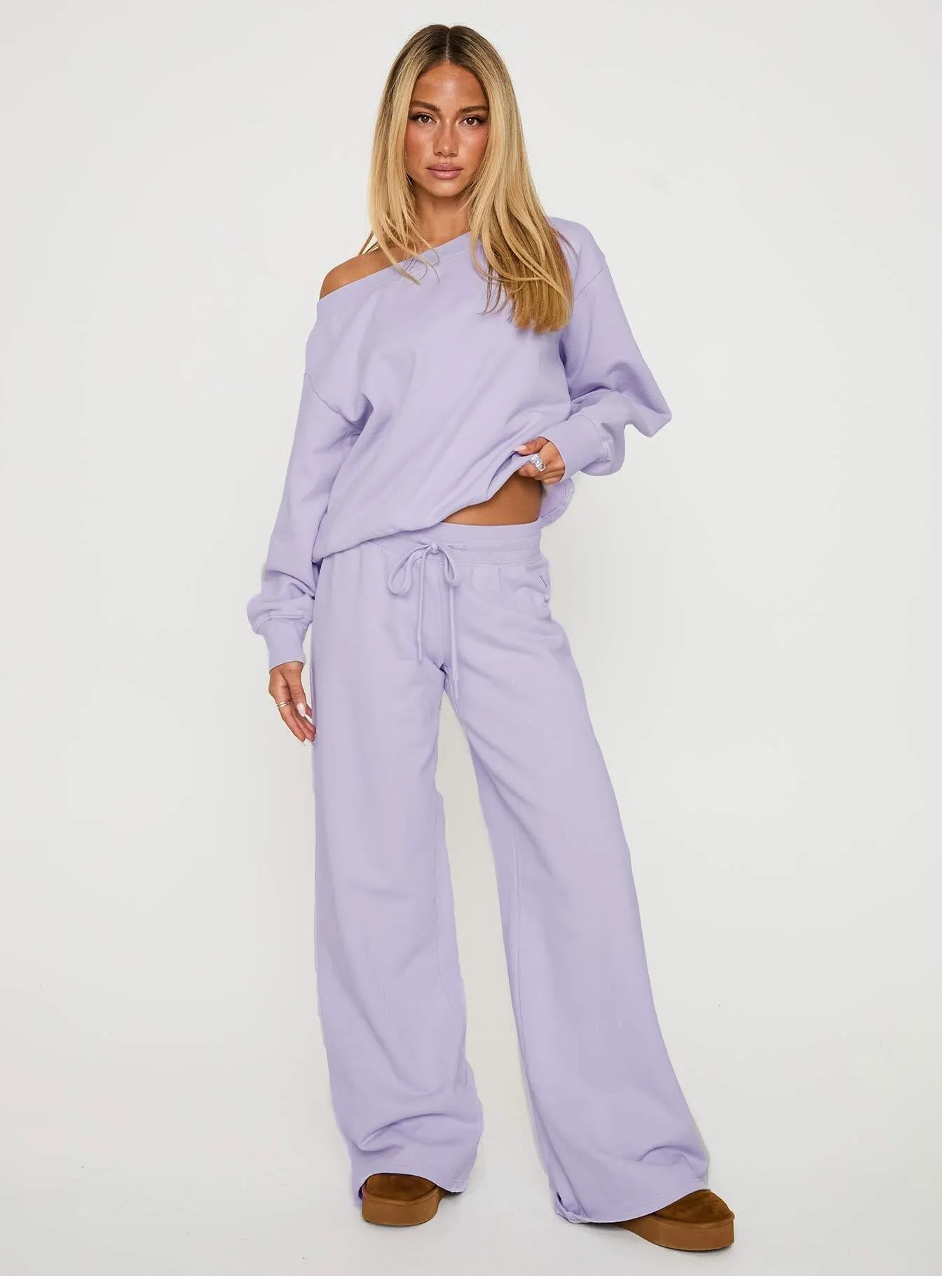 Dodie Wide Leg Pants Washed Lavender Trendy Vibe