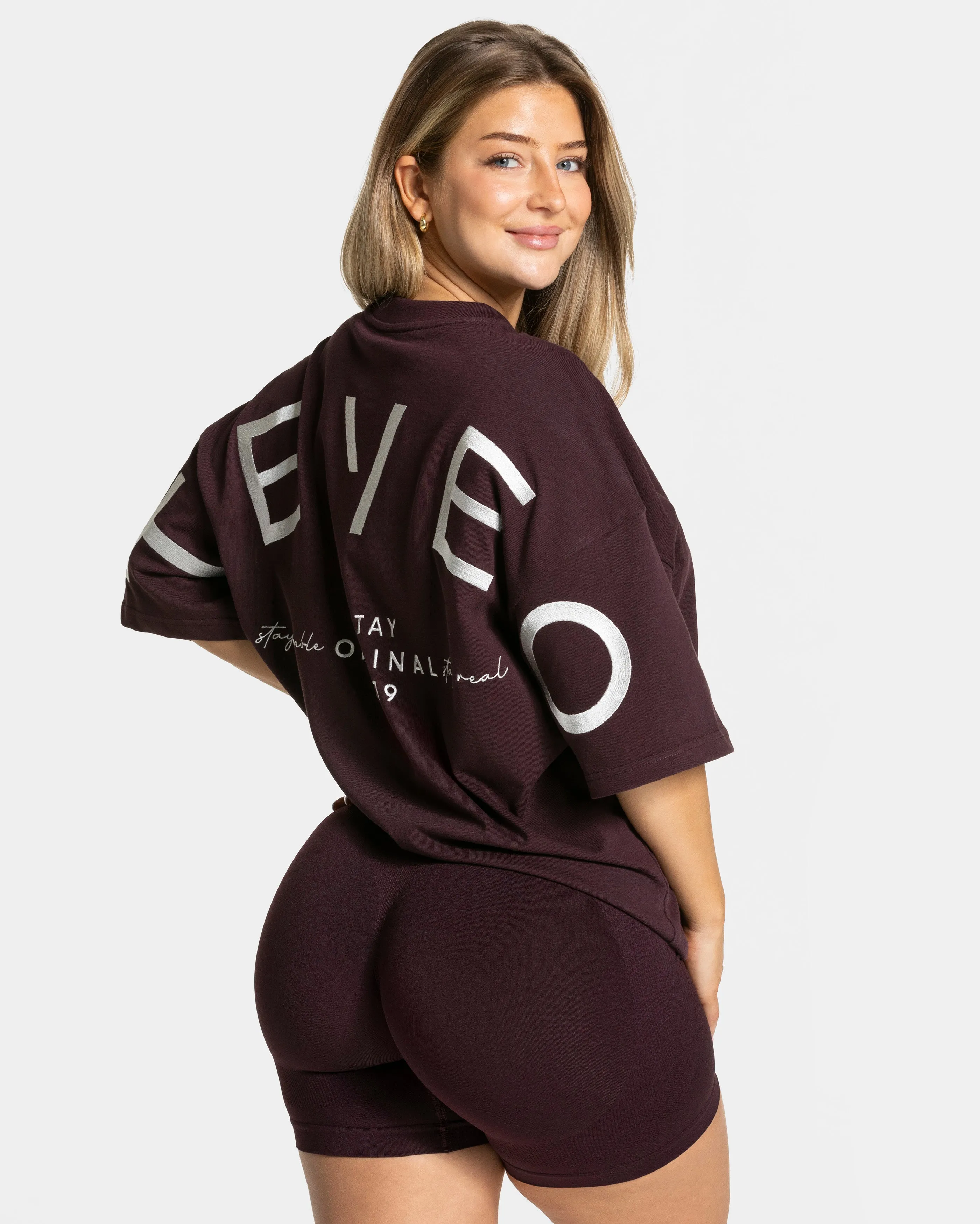 Signature Oversized T-Shirt "Merlot" Sublimation Printed Collar Active Comfort