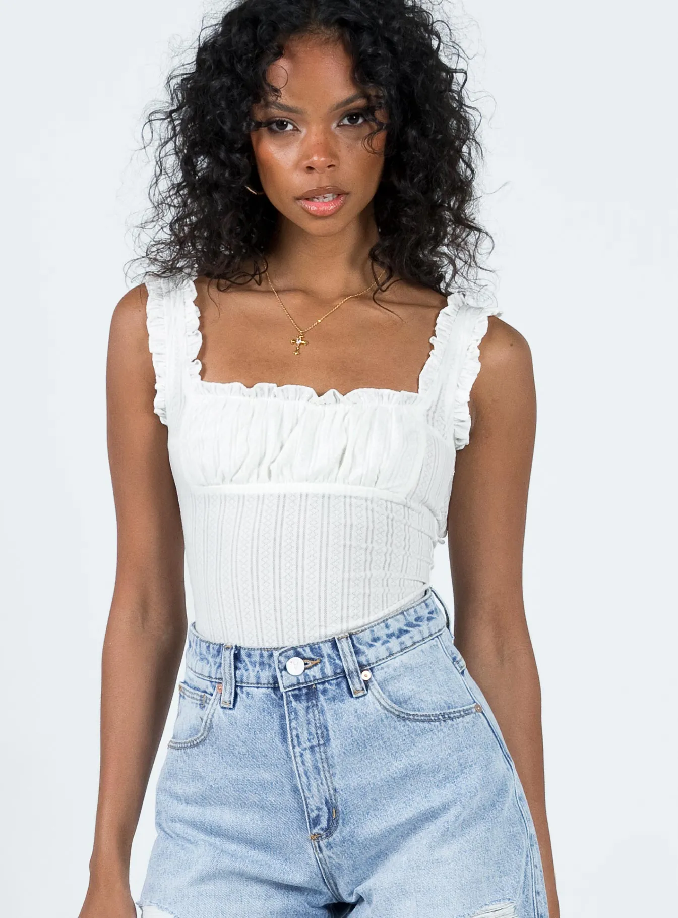 Farrand Pointelle Bodysuit Ivory red bodysuit