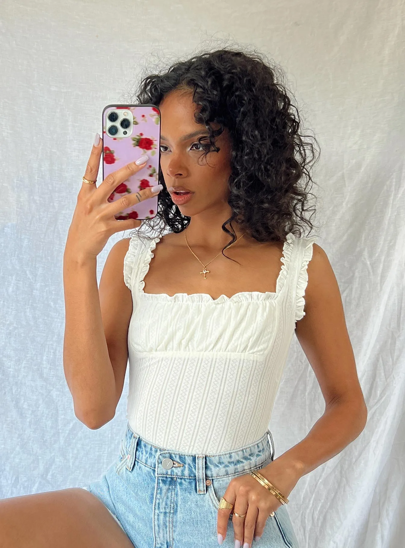 Farrand Pointelle Bodysuit Ivory nylon bodysuit