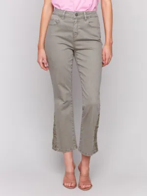 Team Vibe WaterResistant Coating *SALE* CHARLIE B LACE CUTS SIDE BOOTCUT PANT - OLIVE GREEN