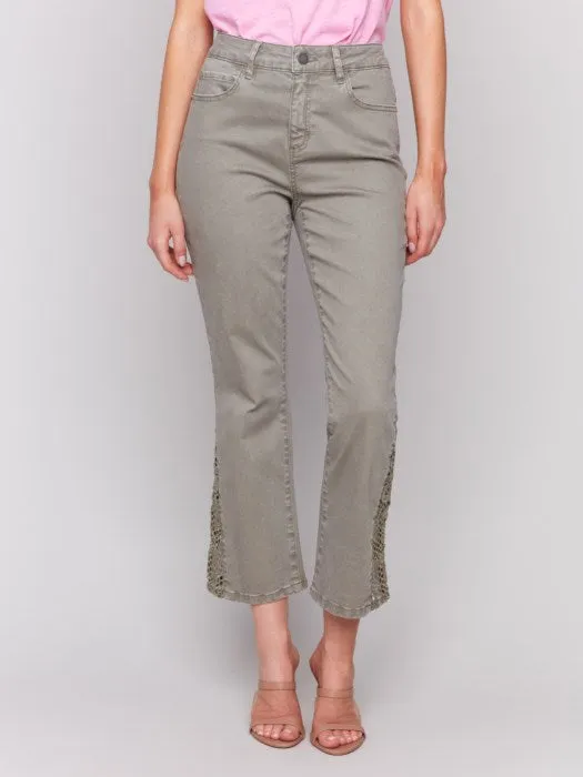 Team Vibe WaterResistant Coating *SALE* CHARLIE B LACE CUTS SIDE BOOTCUT PANT - OLIVE GREEN