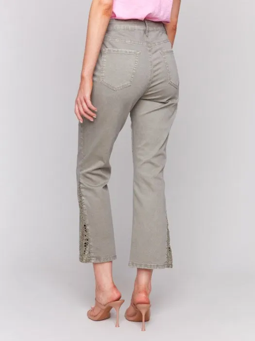 Stone Glow PrecisionTailoring *SALE* CHARLIE B LACE CUTS SIDE BOOTCUT PANT - OLIVE GREEN