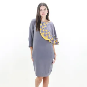 Women's Ruffled Perforated Dress,Grey Collared
