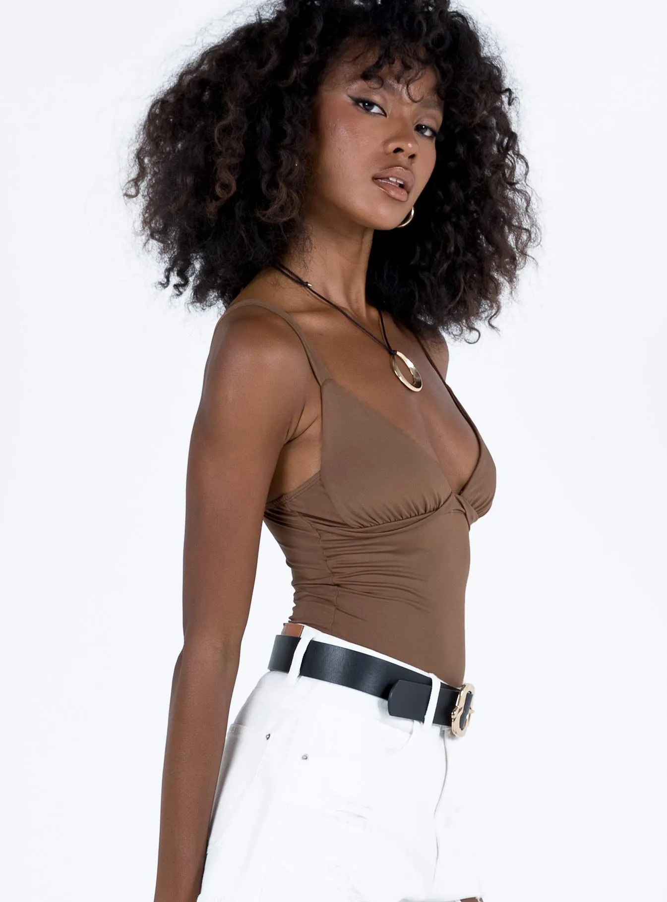 fashion bodysuit zipper bodysuit Gazel Bodysuit Brown