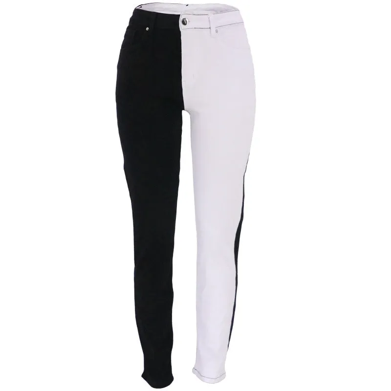 MoistureControl Lining DoubleStitchedSeams Fashionable Stretch Contrast Color Straight High Waist Jeans For Women