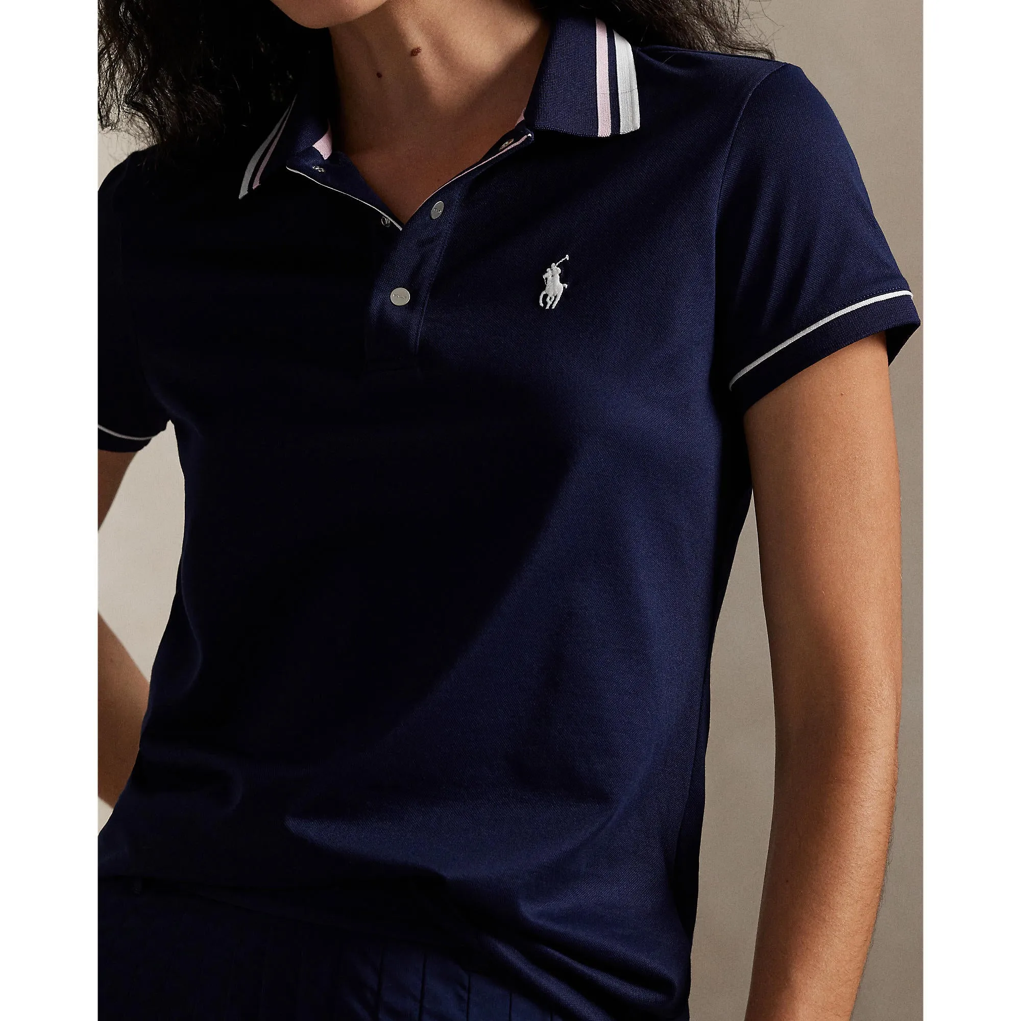 Comfortable Coat RLX Ralph Lauren Women's Tour Pique Polo Shirt - Navy/White/Garden Pink