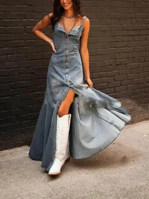Dress for brunch Ins Women's Summer Vintage Denim Large Swing Dress Denim Dress outfit