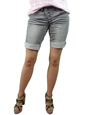 Women's Washed Denim Short,Grey Fit Tech