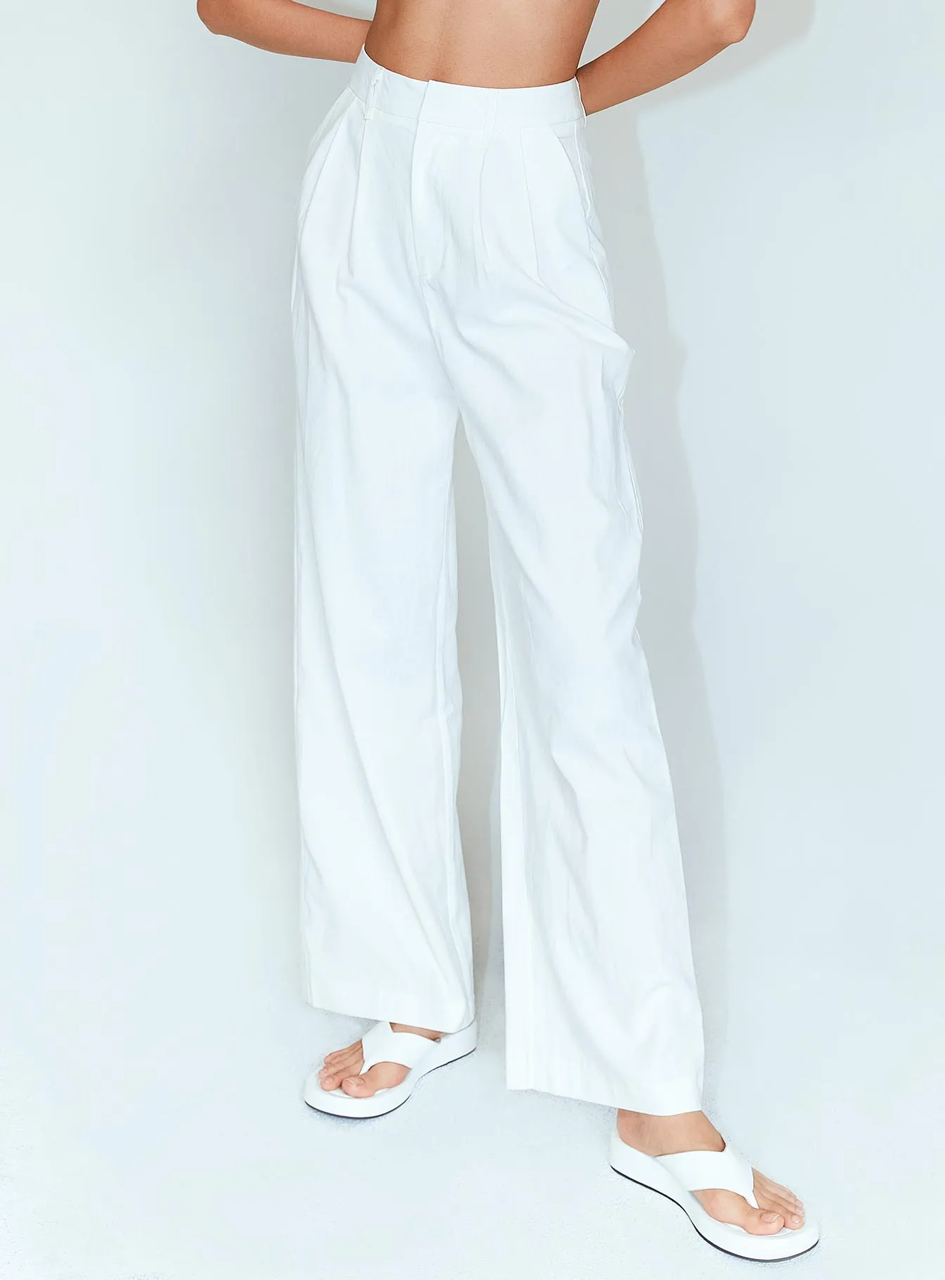 Ayla Linen Pants White Tall Casual Stretch Wear Easy Care Fabric Finish