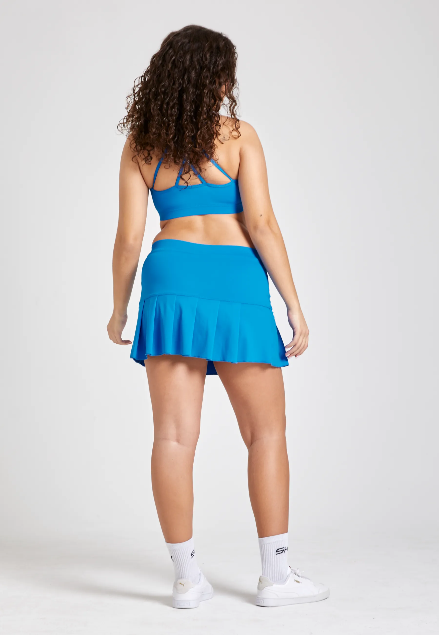 Pleated Tennis Skort, cyan blue Rolled Hem Side Pockets