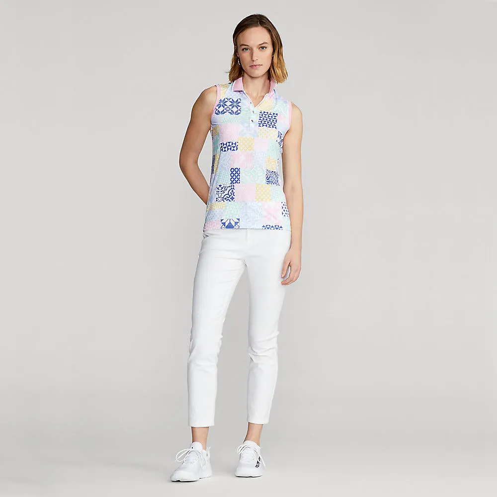 RLX Ralph Lauren Women's Printed Airflow Performance Sleeveless Golf Polo Shirt - Stamped Geo Patchwork Saga Vibe Organic Cotton Certification