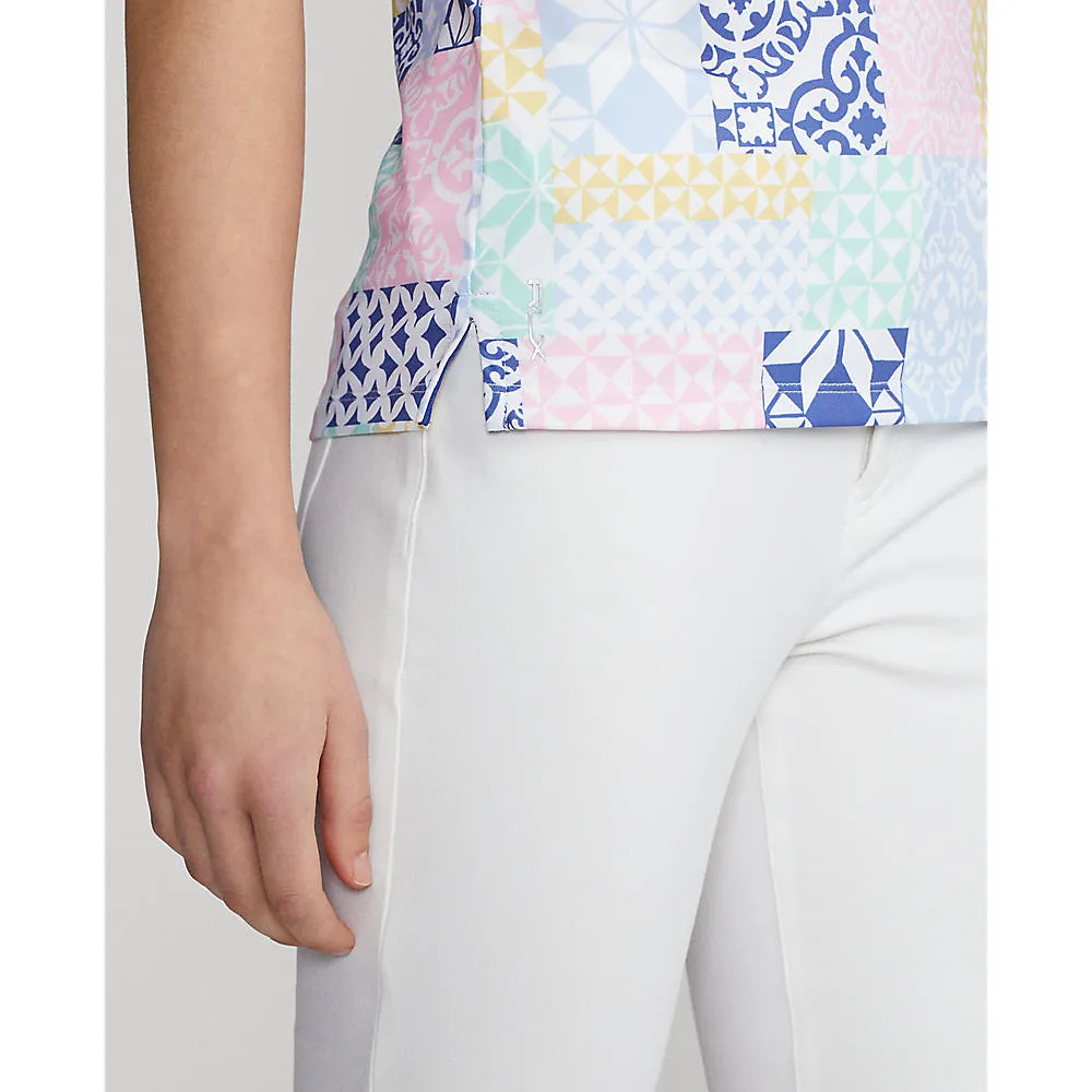 RLX Ralph Lauren Women's Printed Airflow Performance Sleeveless Golf Polo Shirt - Stamped Geo Patchwork LowMaintenance
