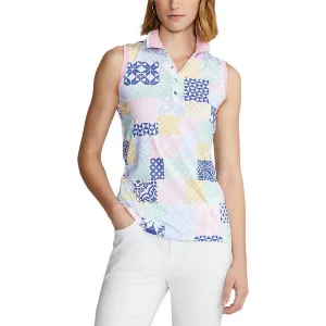 RLX Ralph Lauren Women's Printed Airflow Performance Sleeveless Golf Polo Shirt - Stamped Geo Patchwork Weatherproof